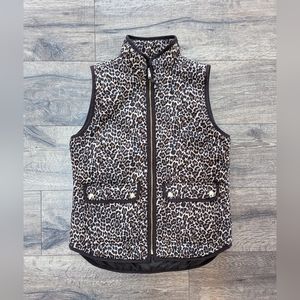 J Crew XS Leopard Zip-up Fall Quilted Puffer Vest Extra Small Brown Animal Print